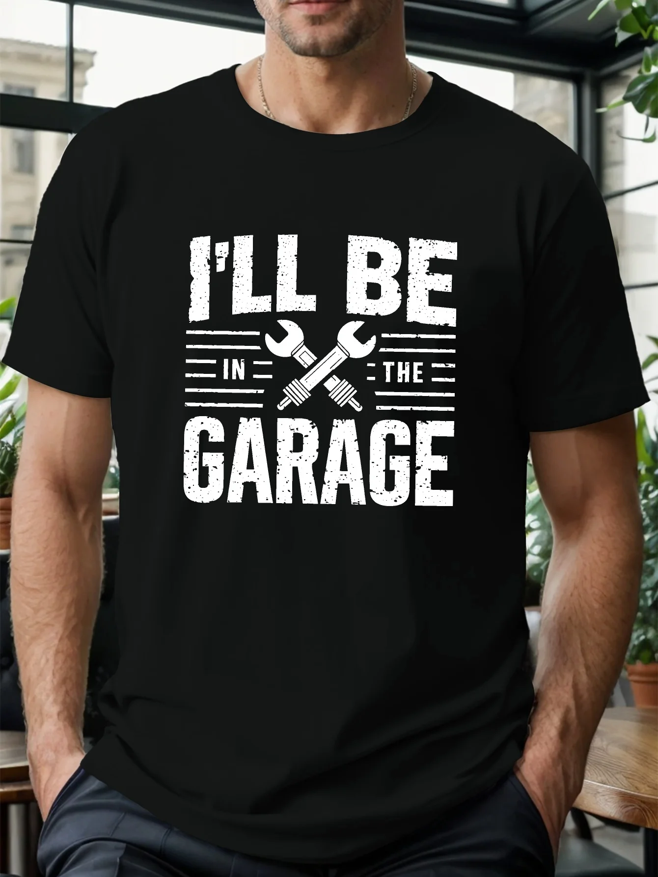 Daily essentials, large size tall men's summer T-shirt - casual pattern print, short sleeves, crew neck, polyester material