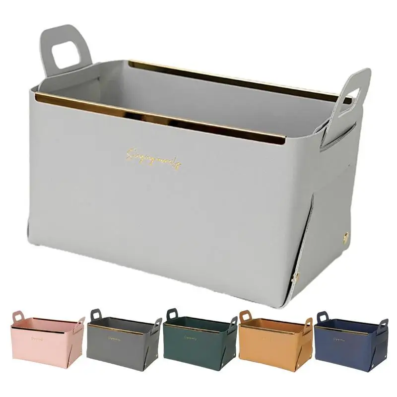 Foldable Desktop Storage Basket Sundries Storage Cosmetics Container Multipurpose Faux Leather Bin Organizer Home Accessories