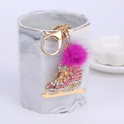 Creative Ice Skating Shoes Keychain Women Backpack Rhinestone Ornament Key Ring