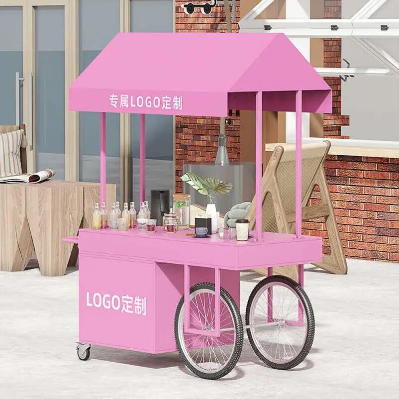 European mobile wrought iron flower cart stall night market snacks outdoor trolley shopping mall trolley stall