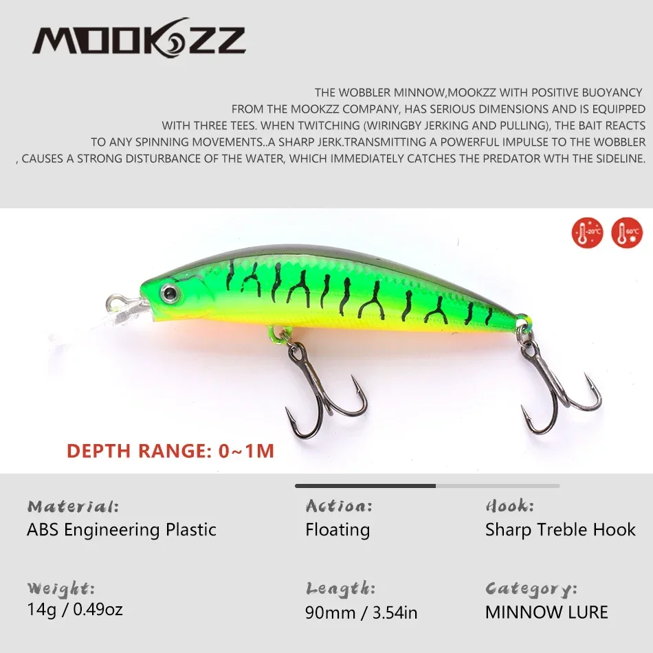 MOOKZZ New Floating Minnow Fishing Lure   ML-029F   90MM  14G    Fishing Bait