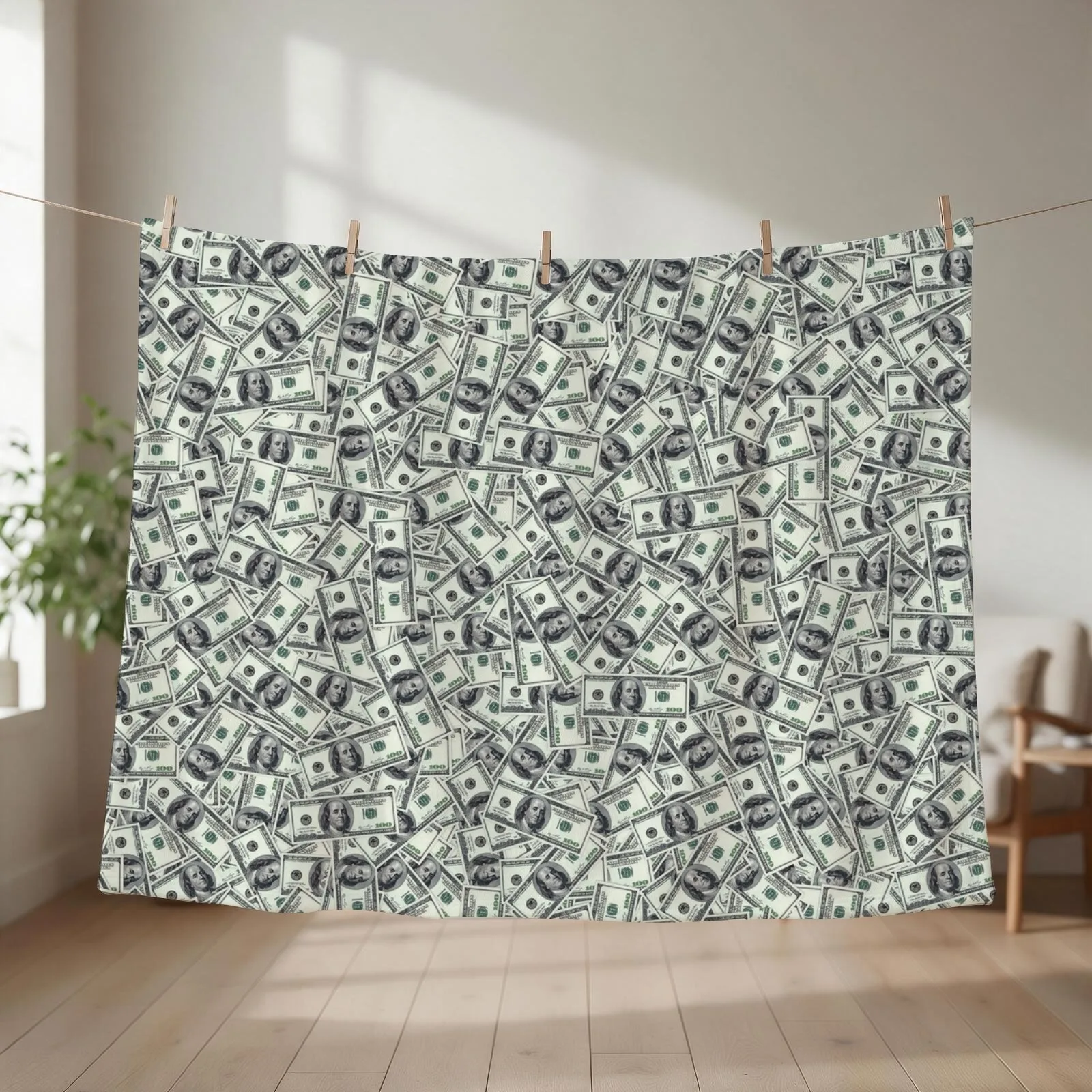 Giant money background 100 dollar bills Throw Blanket couch cozy soft plush fuzzy picnic outdoor blanket