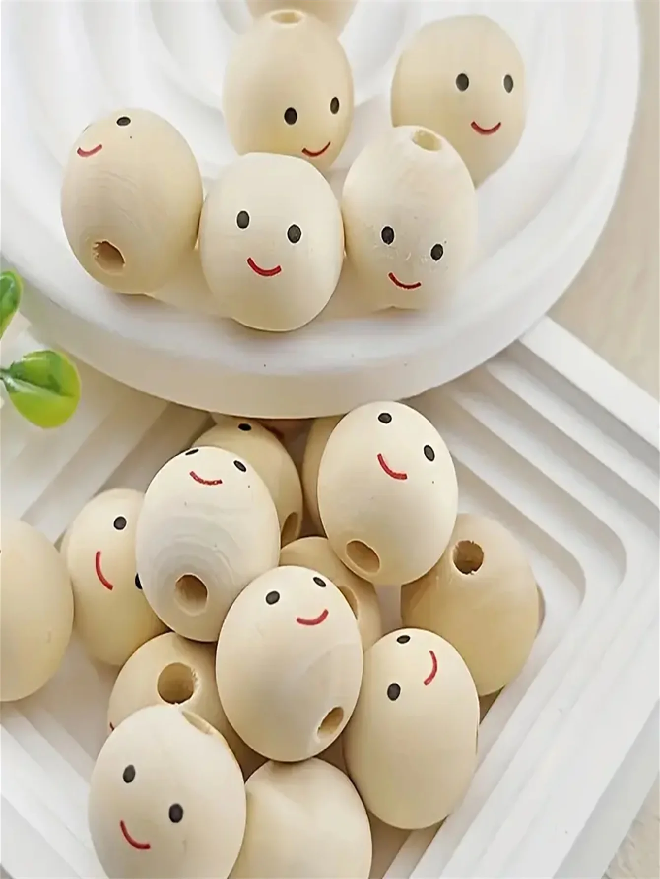 20pcs Smiling Face Wooden Beads Round Expression Loose Beads For Jewelry Making DIY Creative Hand String, Necklace Other Hanging view 4