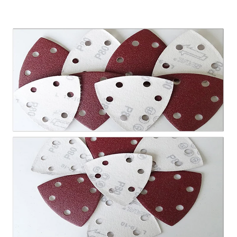 10PCS Sanding Sheets 90*90mm 6 Hole Triangle Sandpaper Aluminum Oxide Hook & Loop Abrasive Sanding Disc For Wood Sanding