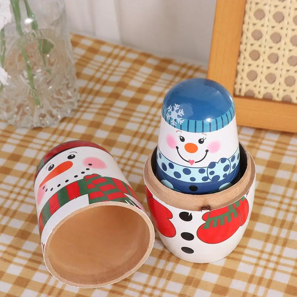 

Cute 5Pcs/Set Xmas Matryoshka Doll Smooth Wood Wooden Stacking Dolls Safe craft Snowman Russian Doll
