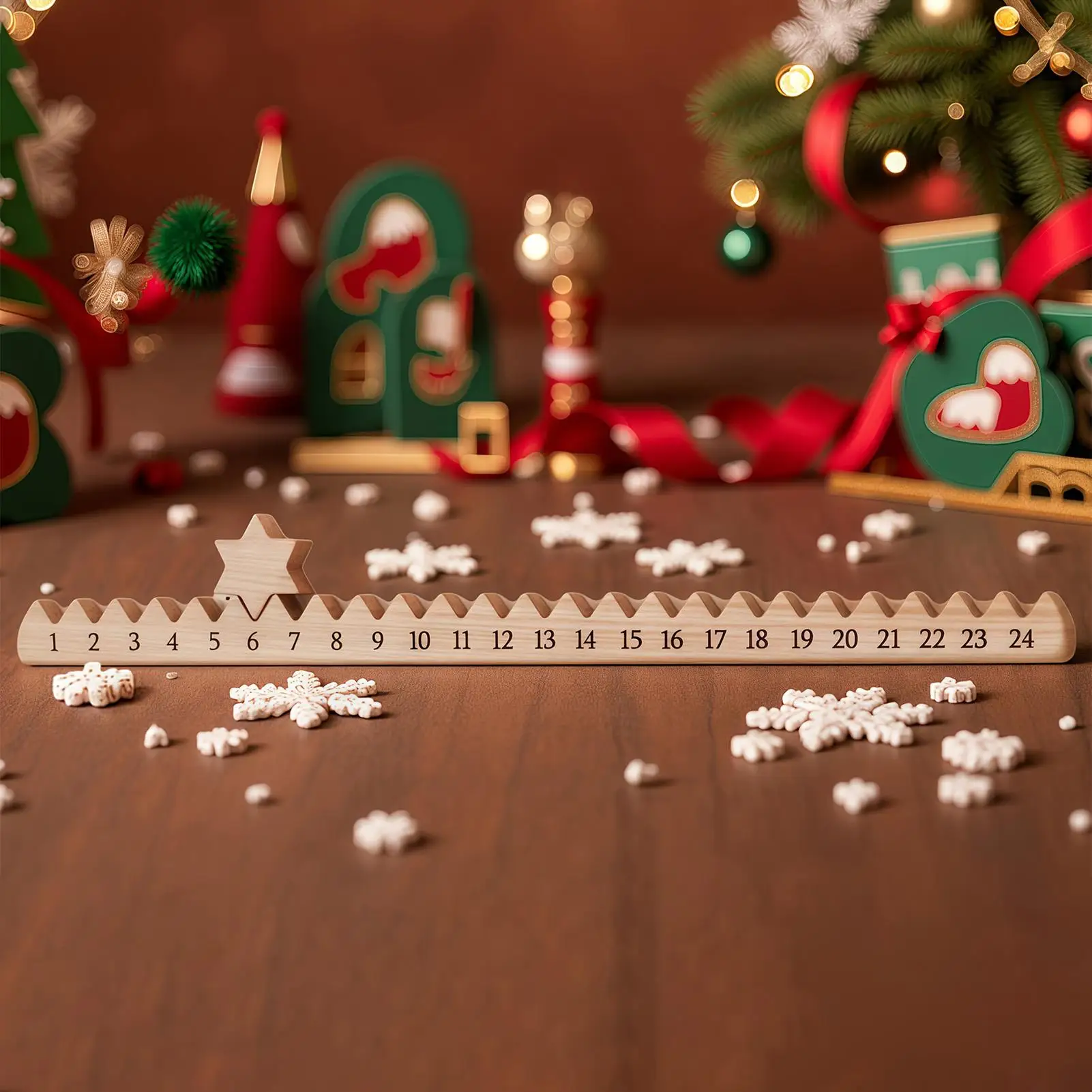 تقويم العد التنازلي الخشبي لعيد الميلاد مع نجوم 24 يومًا تقويم القدوم الخشبي للمنزل والعائلة هدية عيد الميلاد ديكور عيد الميلاد