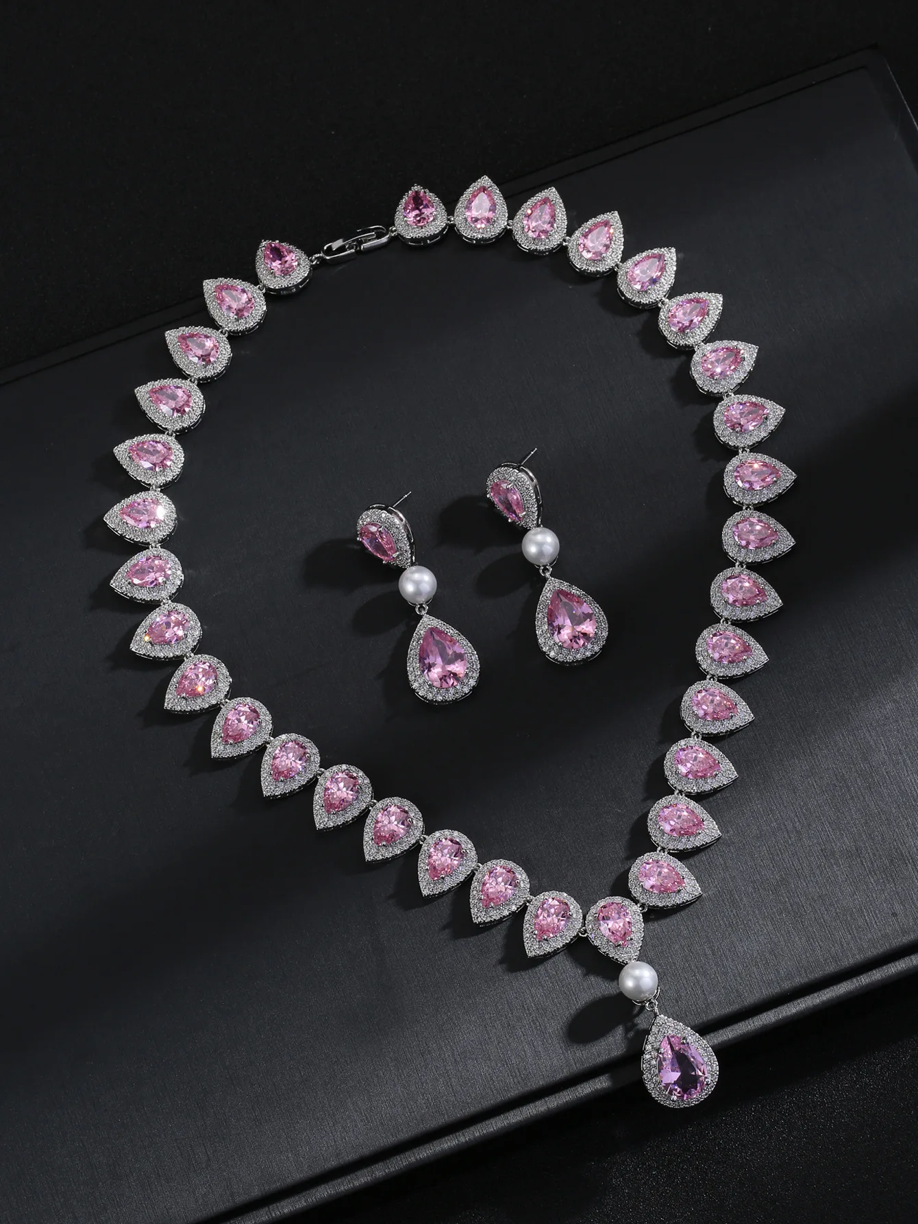 عبر الحدود الأوروبية والأمريكية الزركون قلادة القرط مجموعة، الراقية فستان الزفاف الزفاف، مجوهرات مأدبة، مجوهرات اللؤلؤ fo #5