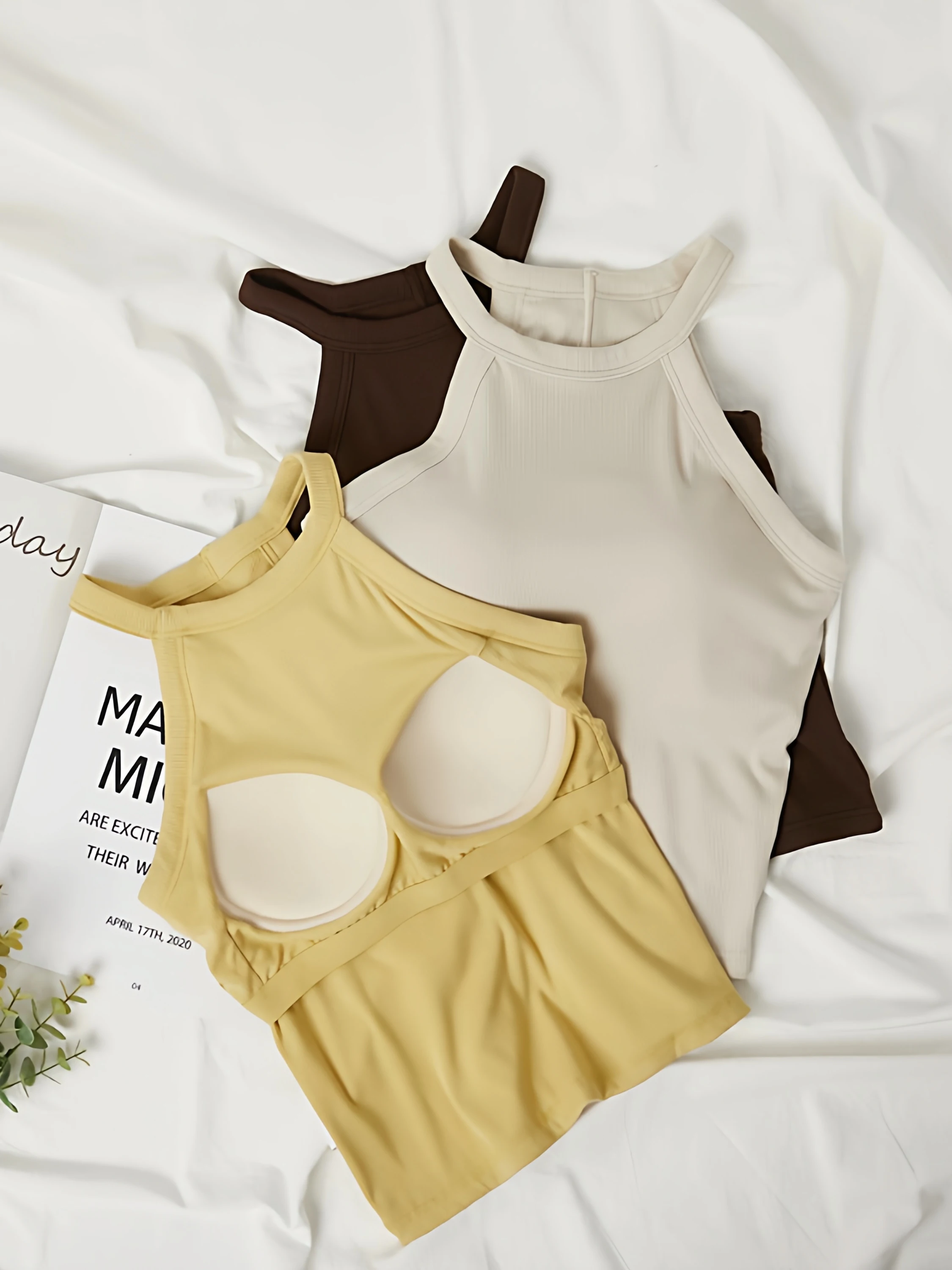Women's 95% Cotton Halter Top Tank Vest Integrated Design Spring Summer Large Size Underwear Outerwear Base Layer Top