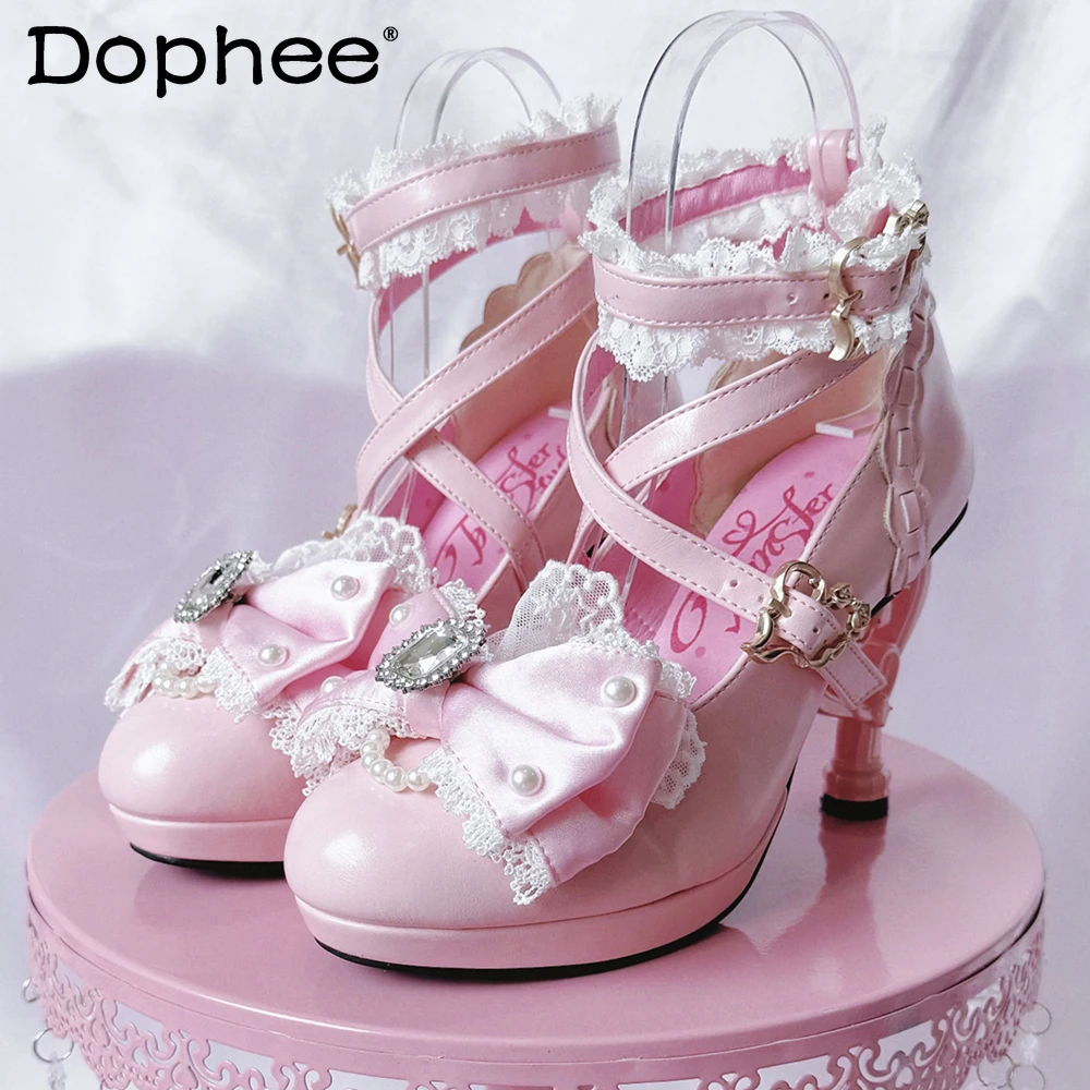 

Women's Wedding High Heel Pumps New Sweet Girls Sweet Big Bow Elegant Lolita Princess Mary Jane Shoes Lo Princess Cos Pumps
