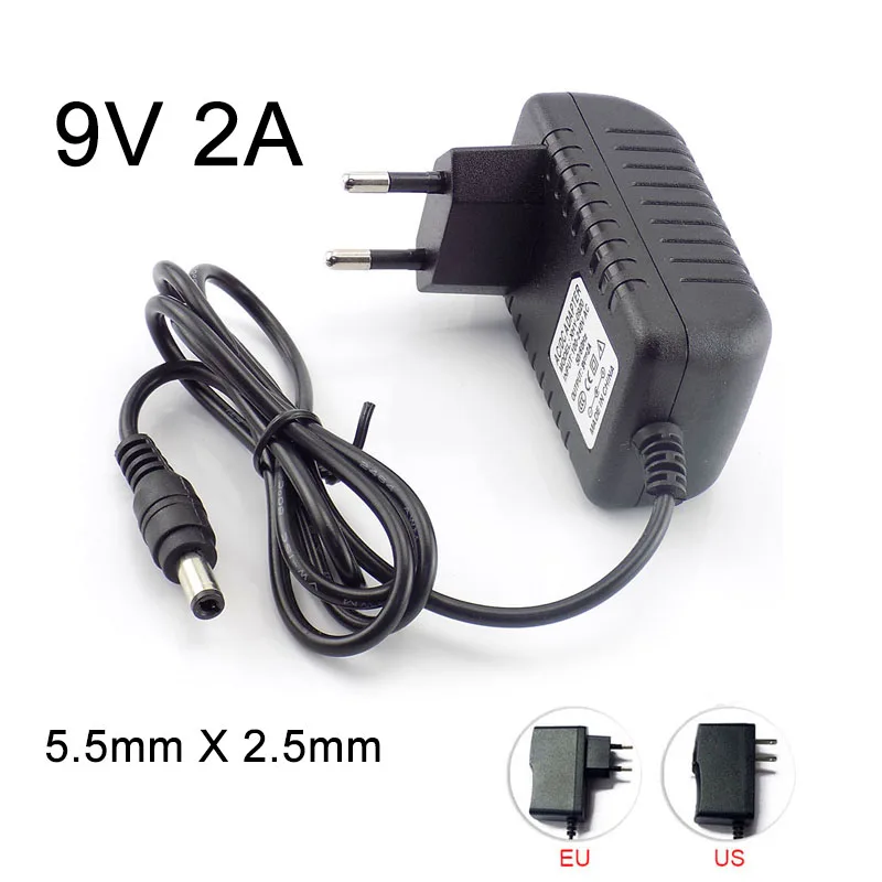 

9V 2A 100V-240V AC To DC Power Adapter Supply Converter Charger Power For LED Strip Light CCTV Camera 5.5mm X 2.5mm