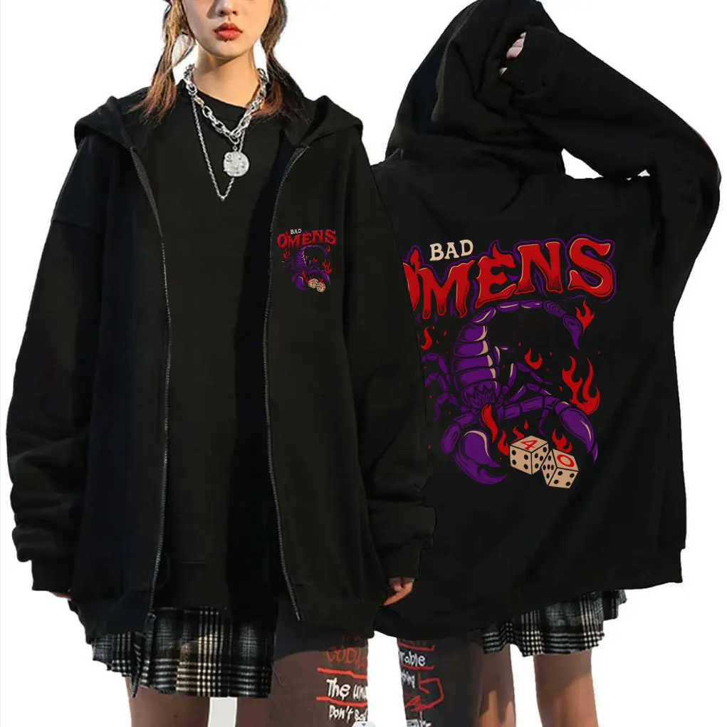 

Rock Band Bad Omens Zipper Hoodie Scorpion Graphic Zip Up Jacket Men Women Casual Oversized Zip Up Sweatshirt Men's Streetwear