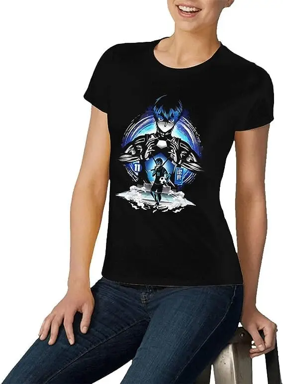 Blue Anime Lock Shirt Women's Fashion Short Sleeve Cotton T Shirts Quick Dry Pattern Custom Tee Tops Black