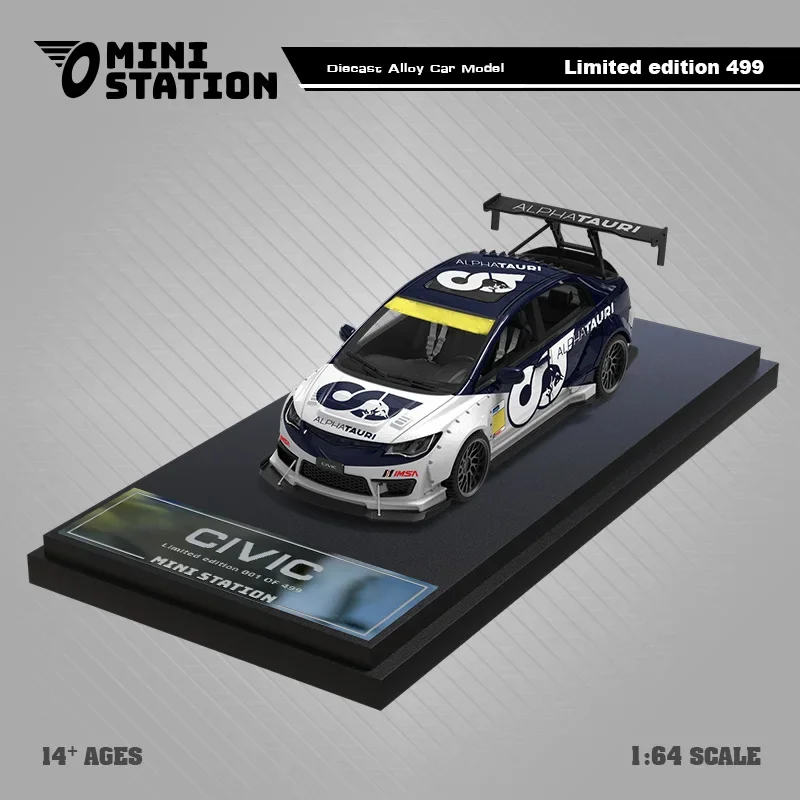 **Pre-order **Mini Station 1:64 Civic FD2 Racing / H300 Trailer AlphaTauri Diecast Model Car