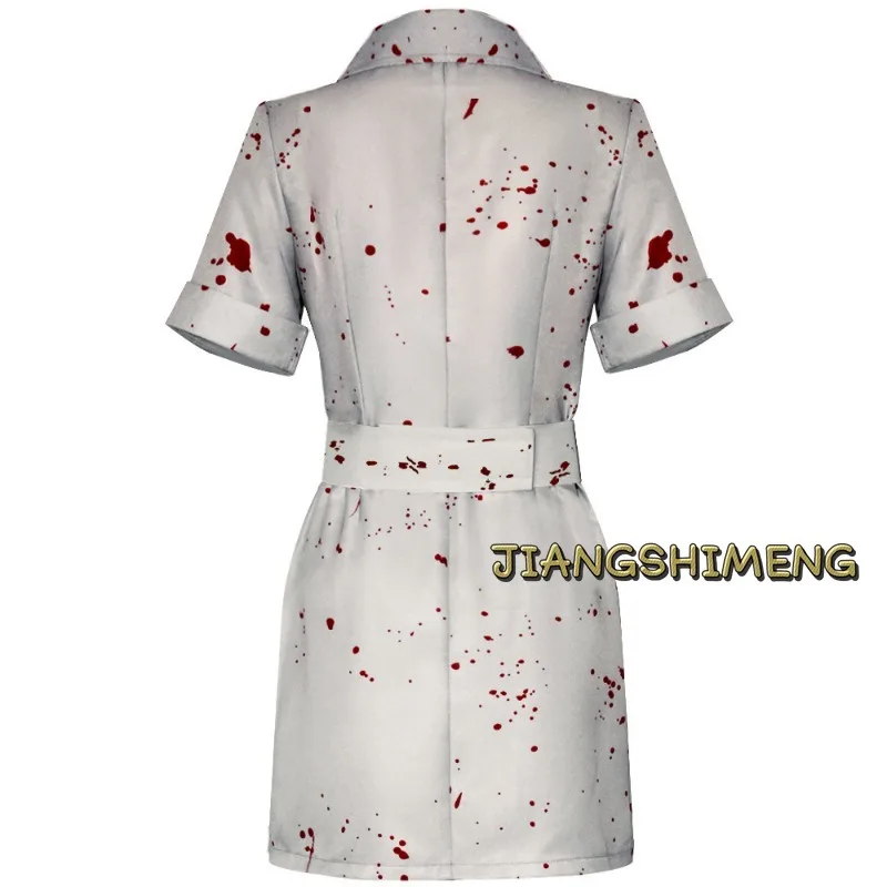 영화 사일런트 힐 코스프레 간호사 흰색 Bloodstained 벨트와 모자 유니폼 할로윈 의상 여자를위한 멋진 할로윈 드레스