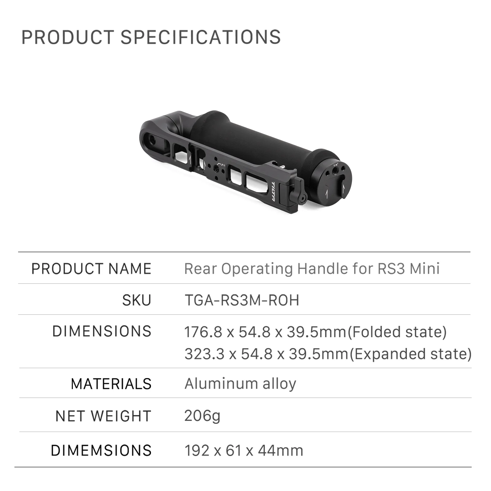 TILTA TGA-RS3M-ROH Rear Operating Handle for DJI RS3 Mini RS4 / RS4 PRO