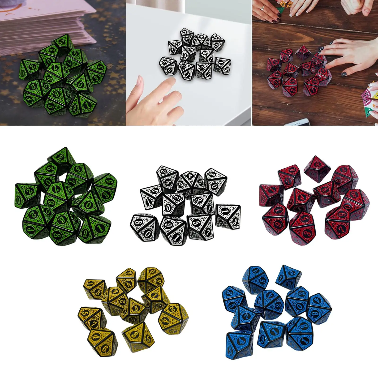 Dados poliédricos acrílicos para juego de cartas, dados de múltiples caras, dados D10, juego de 10 piezas