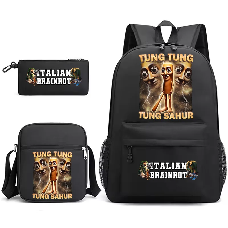

3pcs Set Italian Brainrot Backpack School Bags Funny Tung Tung Tung Sahur School Backpack for Boys Girls Back To School Mochila