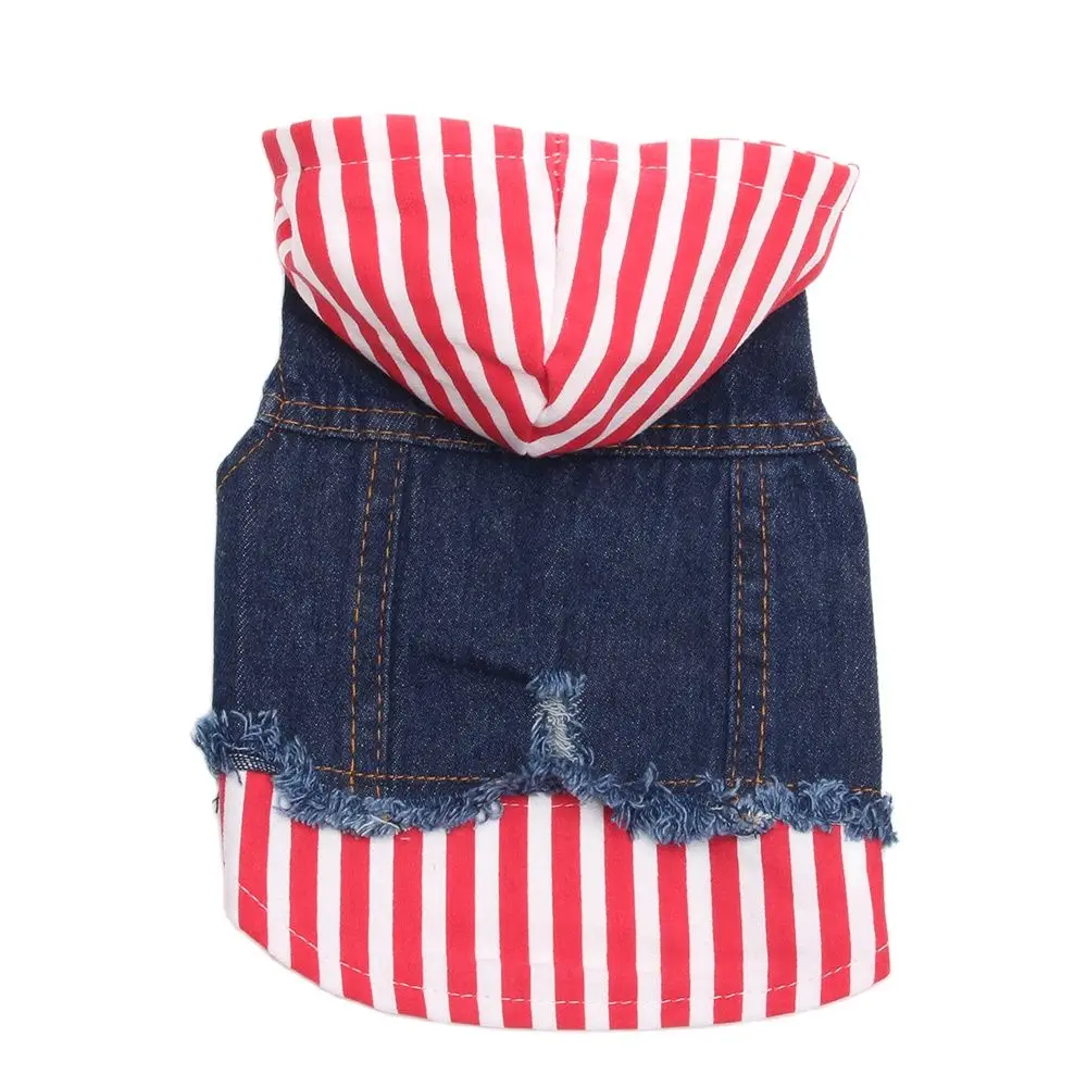 Dogs Cats Jacket  Denim Vest with Striped Hat Jeans Pet Puppy Spring/Autumn Clothes Apparel