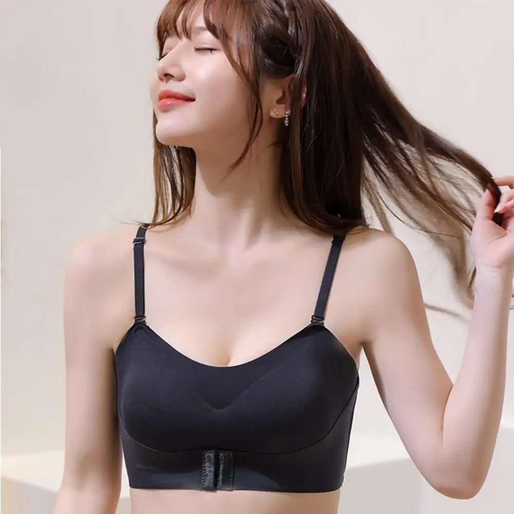 Wire-free Bra Front-closed Strapless Bra Wireless Push Up Bandeau Bra with Front Closure for Women Anti-slip Tube Top Underwear