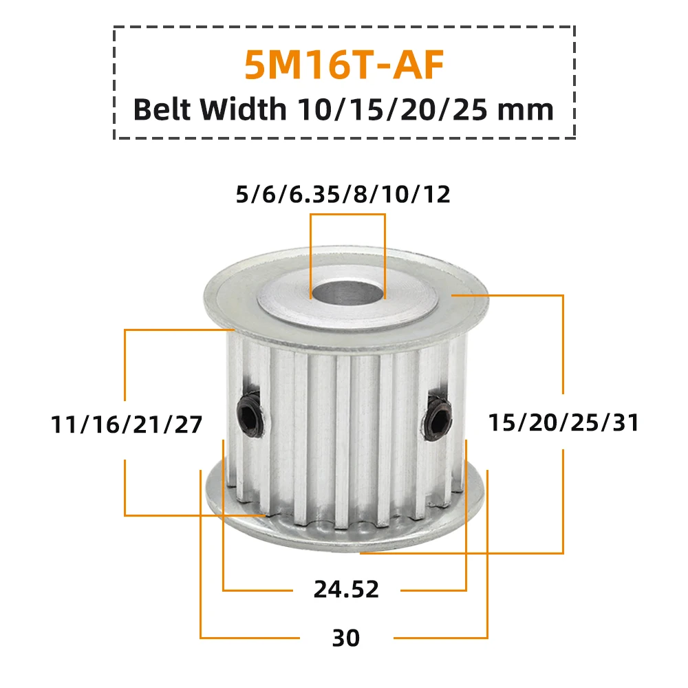 HTD 5M 16T Timing Pulley 16Teeth 5M-16T 11/16/21/26 mm Width Toothed Belt Pulley 5-15mm 5mm Pitch Synchronous HTD Belt Pulley