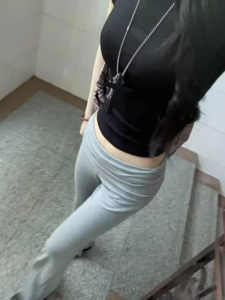 Extended ey Knitted Flared Pants Low Waist Drapey Yoga Casual Trousers for 75cm Tall Women Commute Sle Korean Version