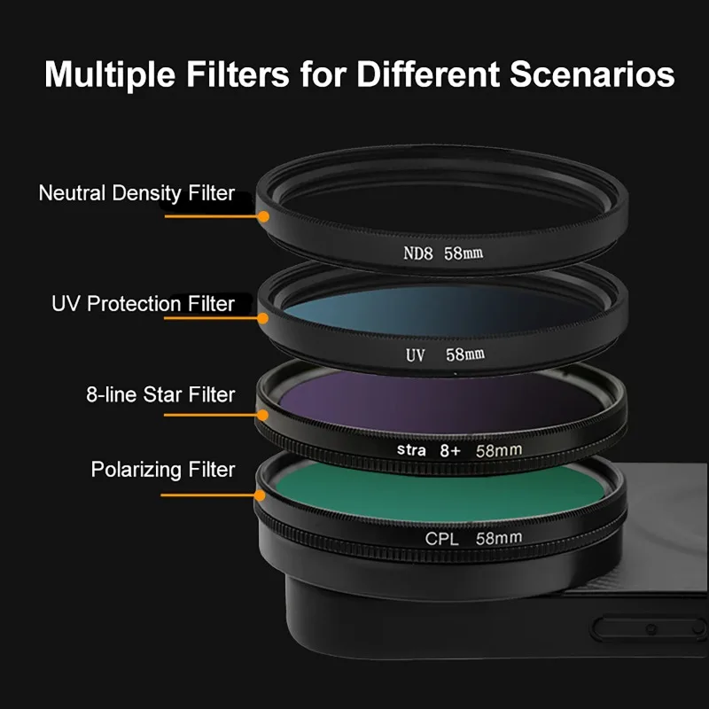 4 في 1 عدسة CPL ND UV ستار الهاتف المحمول 58 مللي متر طقم مرشح جراب هاتف مغناطيسي آيفون 17 برو/برو ماكس DSLR التصوير الفوتوغرافي #6