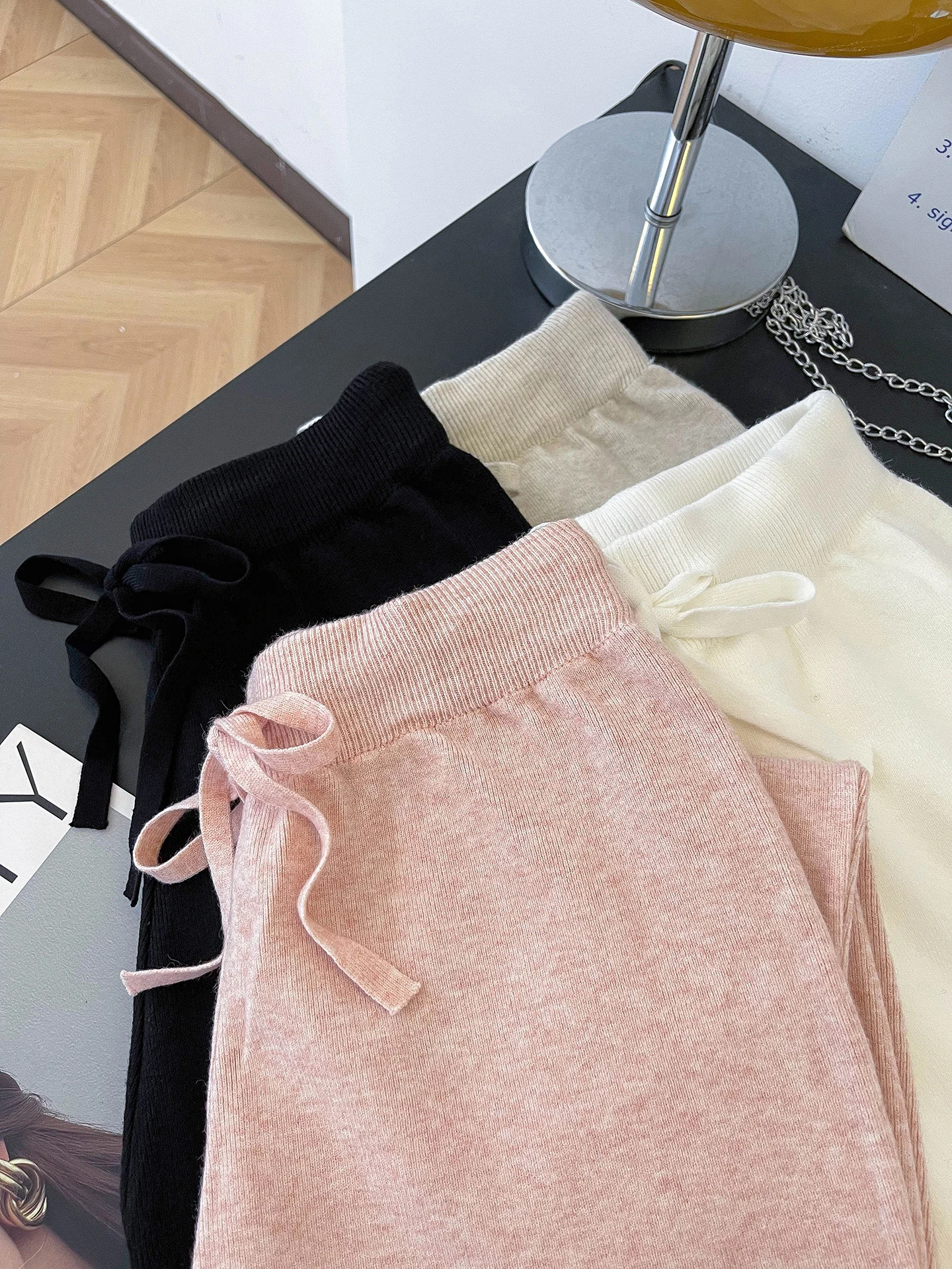 

Женские брюки с высокой талией, широкими штанинами, вязаные, свободные, мягкие, с оборками, прямые, из чистого хлопка, очень привлекательные