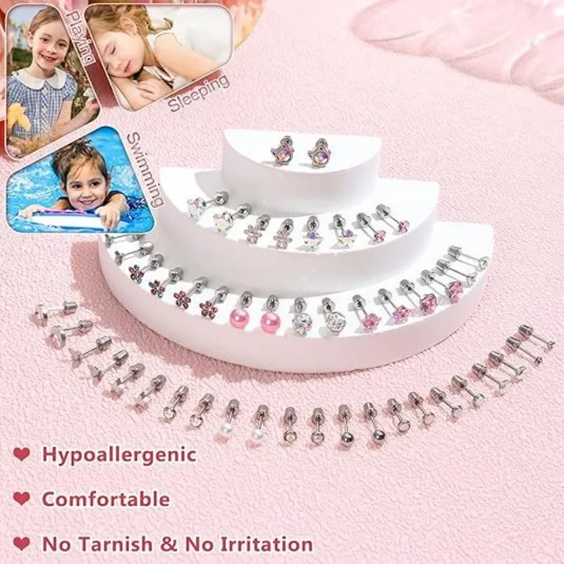 Hypoallergenic Surgical Stainless Steel Earrings for Girls Kids Women - 12 Pair Screw Back Earrings for Sensitive Ears Screwback