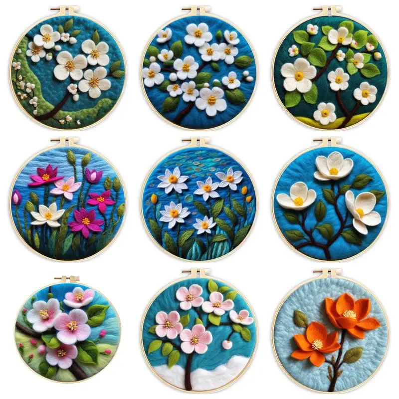 

CHENISTORY Diy Wool Felting Painting Flowers Art Kit With Frame Stress-Relief & Needle Felting Painting Set For Mom Home Decor