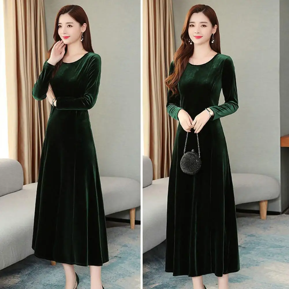 

Women Fall Winter Dress Big Swing Long Sleeve Dress A-line Soft Warm Thick Pullover Lady Prom Party Evening Dress