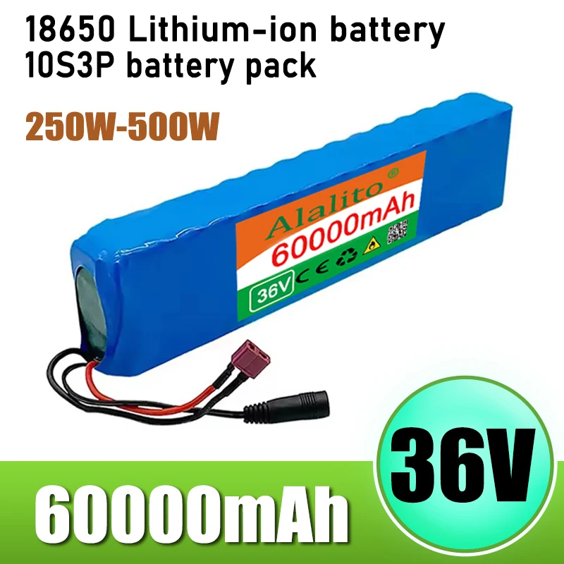 36V 60Ah lithium-ion battery 10S3P battery pack with built-in 15A BMS, 250W-500W battery+42V 2a charger