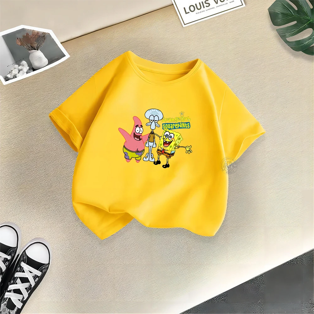 Spongebob Summer Kids Cartoon Casual clothing Cotton T-shirt Boys Girls Comfortable crew neck Short sleeve top Cotton T-shirt