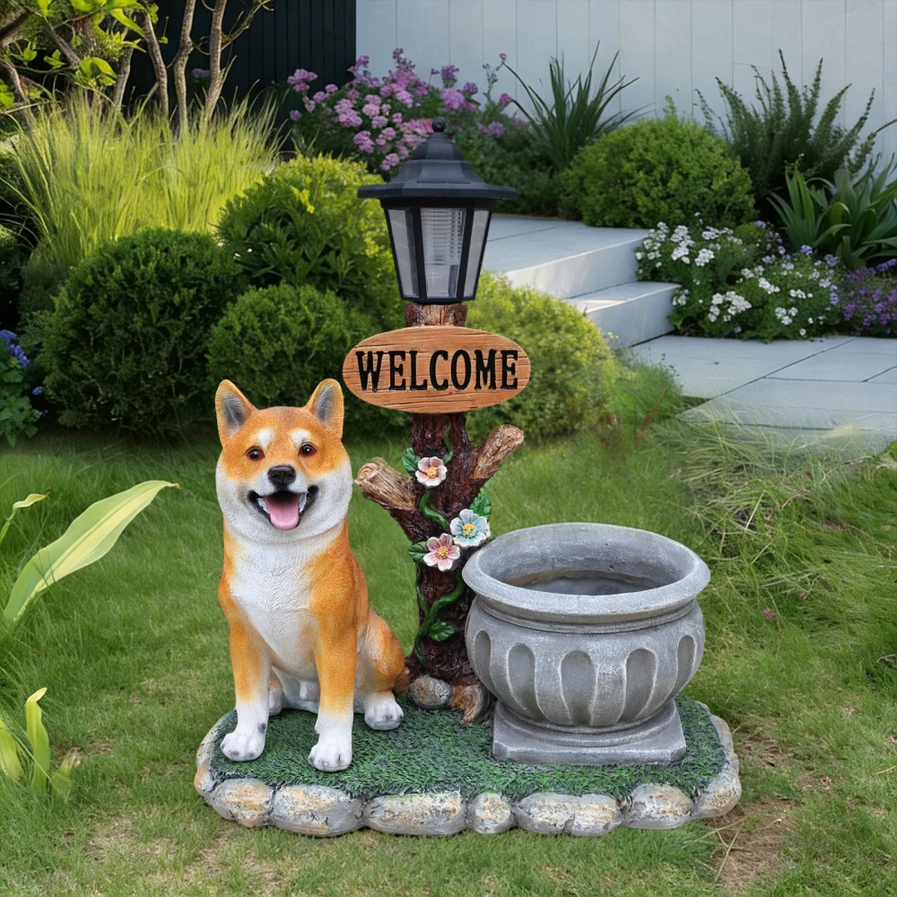 Sitting Akita Dog Planter Garden Decor
