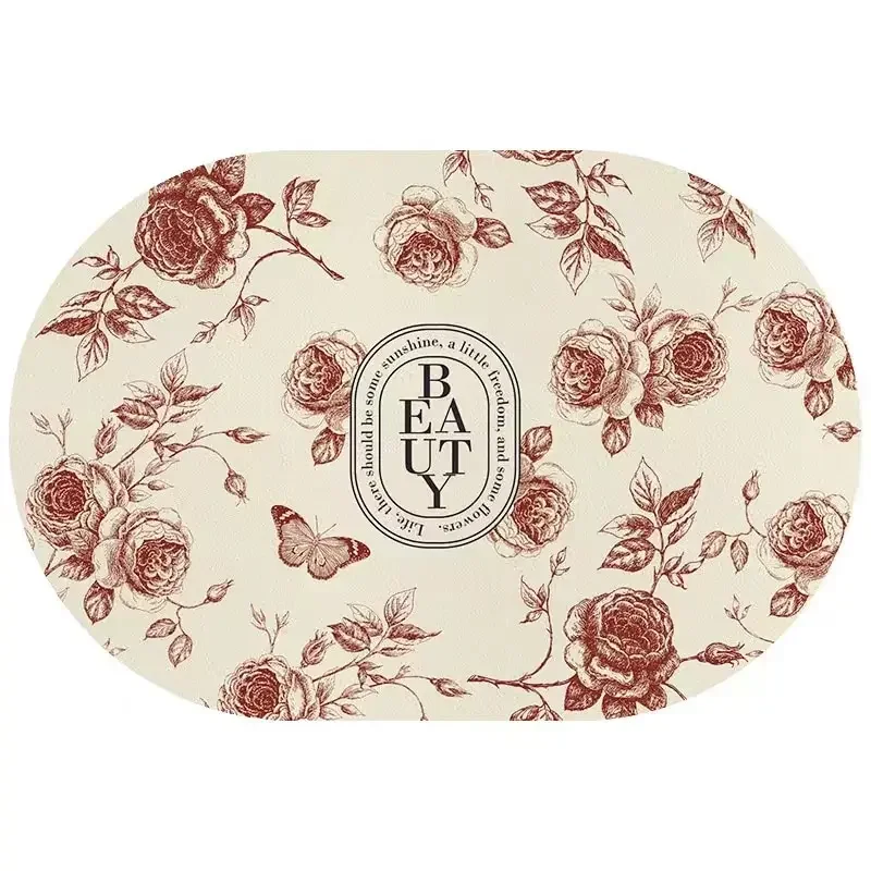 VIKAMA 40X60CM Oval Crystal Velvet Carpet Garden Flower Style Bathroom Toilet Living Room Room Door Non-Slip Mat view 6