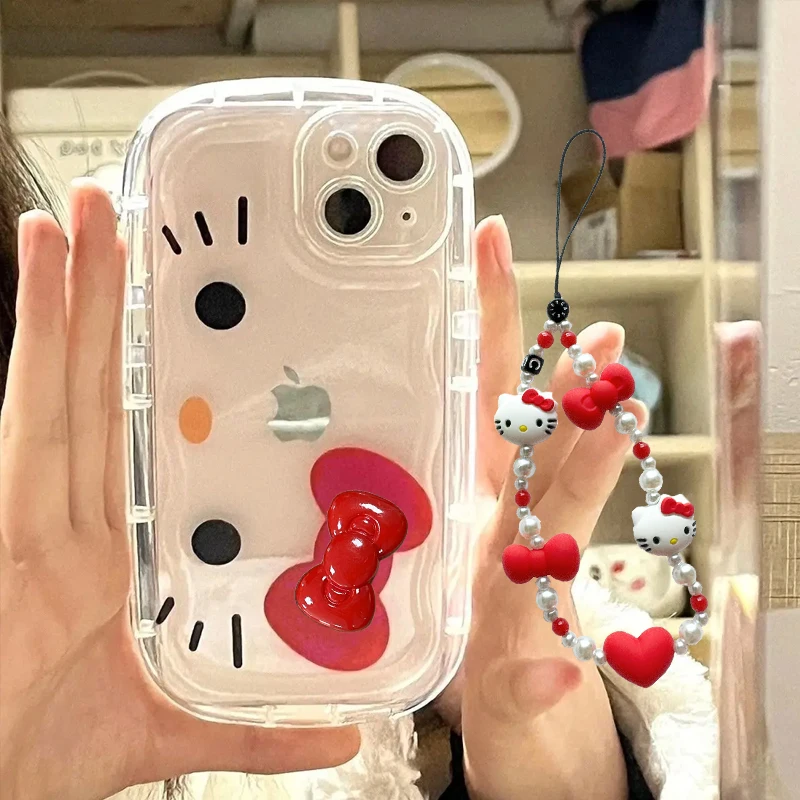 Kawaii Hello Kitty Cute Cartoon Phone Case For iPhone 16 15 14 13 12 11 Pro Max XR XS 7 8 Plus High Quality Soft Cover Girls Y2k