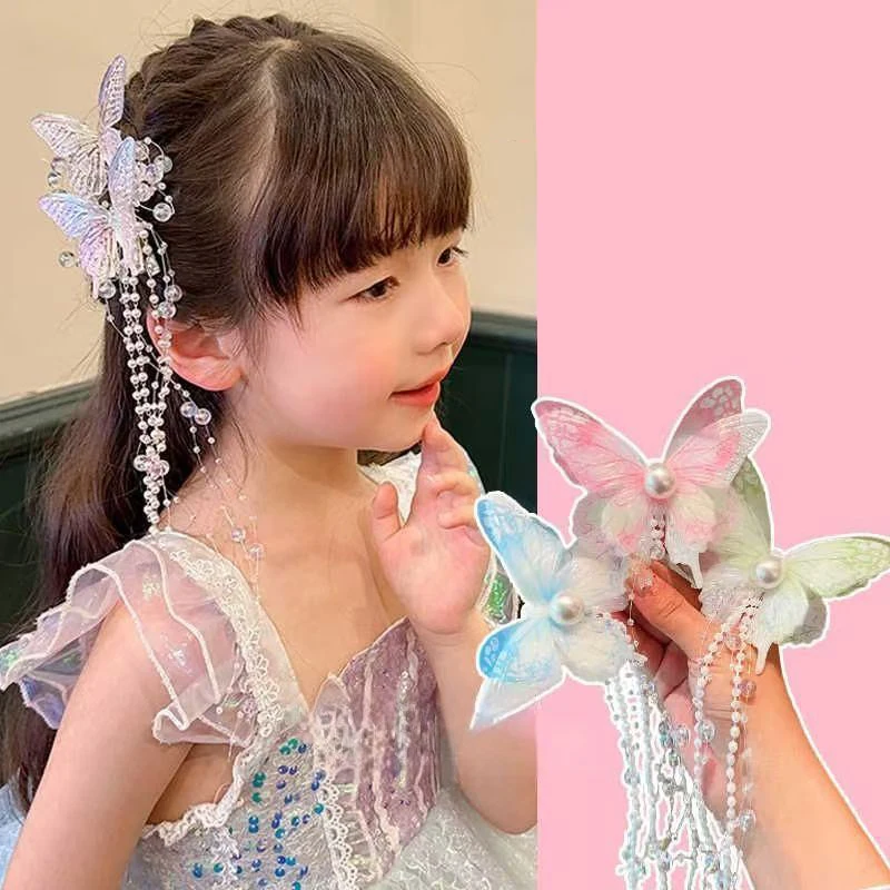 

Mesh Three-Dimensional Hairpin Simulation Butterfly Hairpin Pearl Tassel One-Line Hairpin