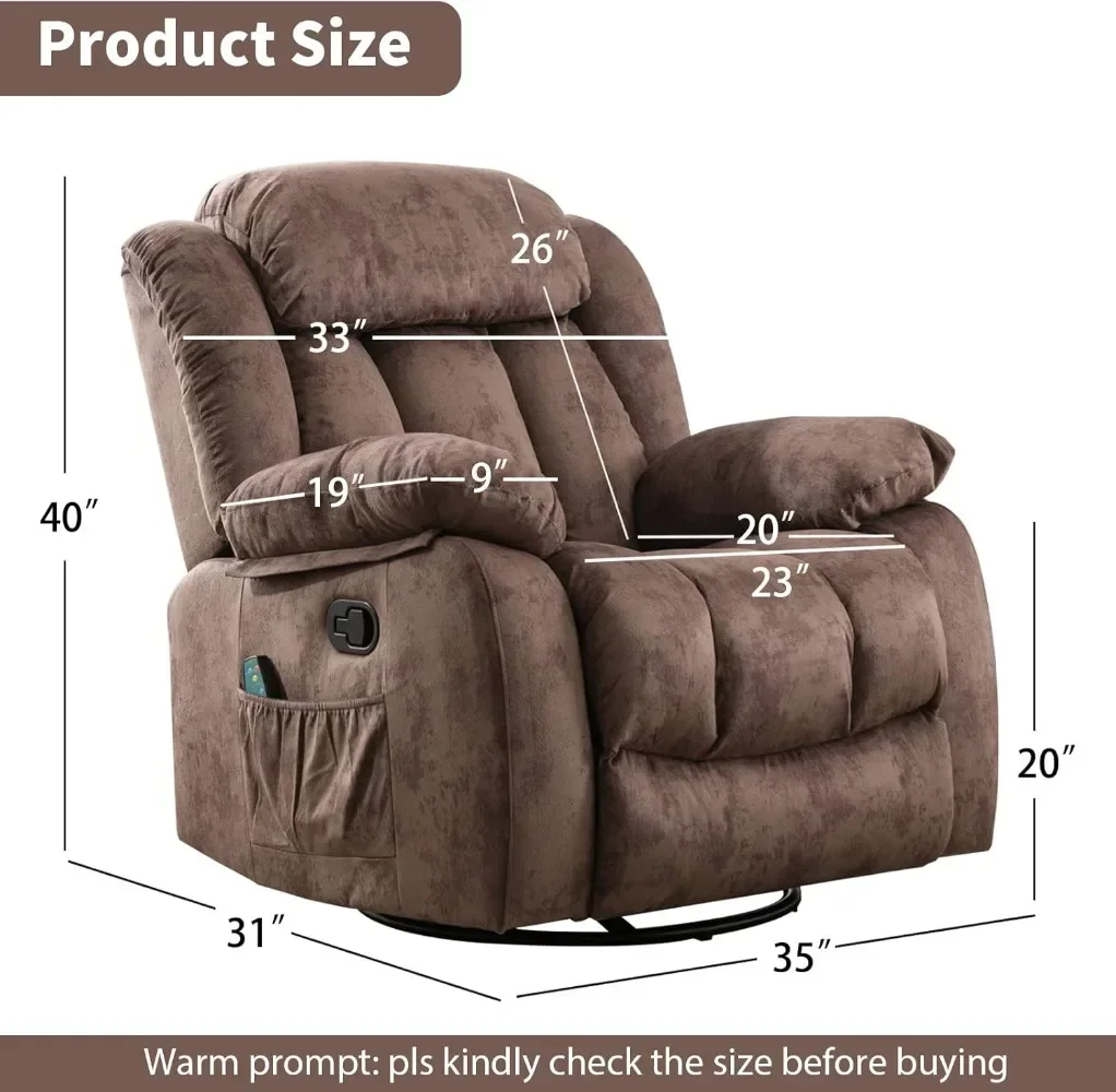 Massage Swivel Rocker Recliner with Heat and Vibration, Manual Rocking Recliner Chair with Vibrating Massage, Comfy Padded