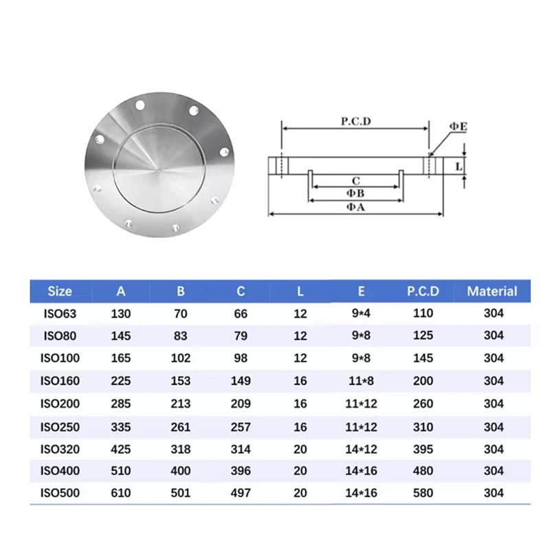 ISO-F ISO160 ISO200 Vacuum Blind Flange 304 Stainless Steel Blank Flange Bolted Fixed Flange for Vacuum Chamber