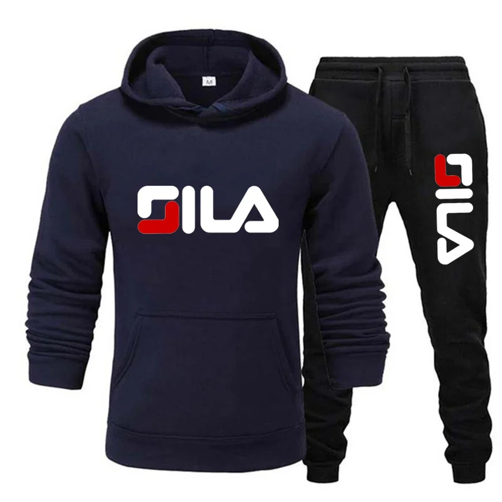 Ropa de marca para hombre de otoño e invierno, conjunto de ropa deportiva informal para correr, Sudadera con capucha de manga larga y pantalones, conjunto de dos piezas