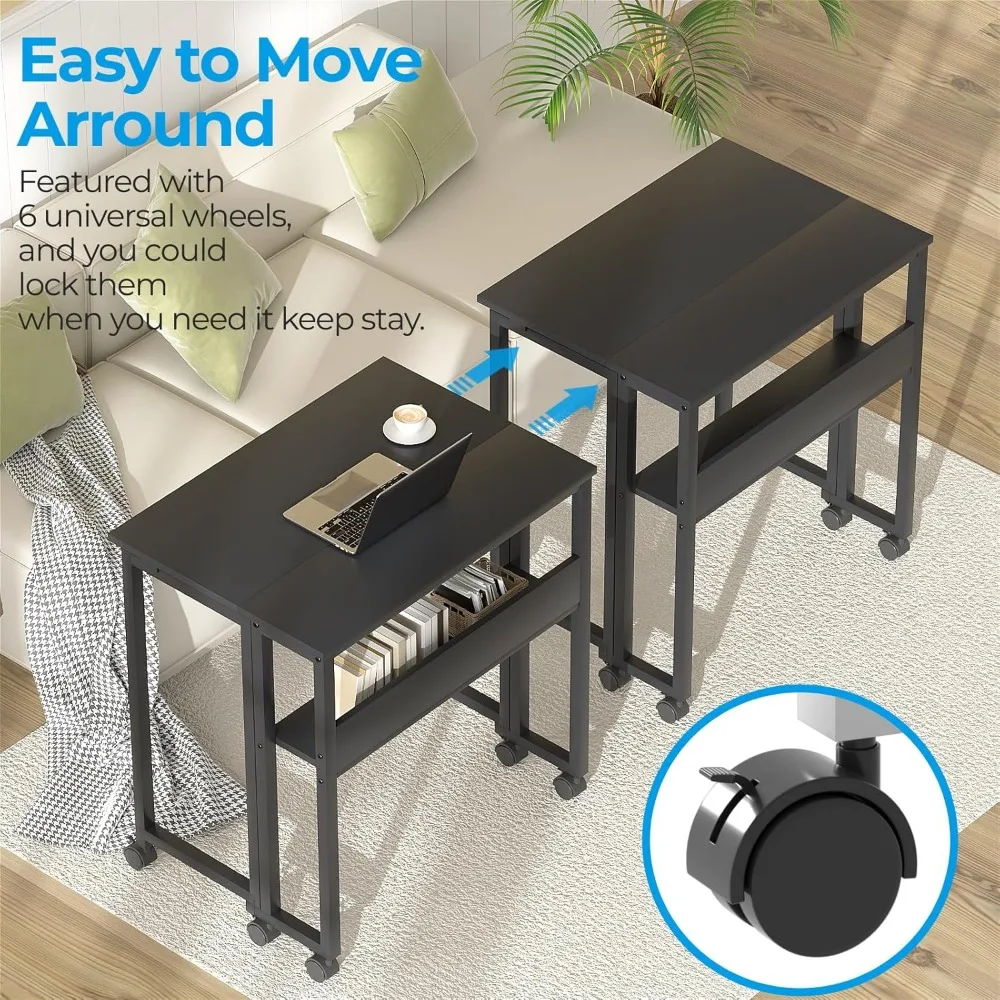 Compact Portable Folding Desk with Storage Shelf, 31.5 Inch Rollable Computer Desk for Small Spaces, Easy Assembly and Mobility