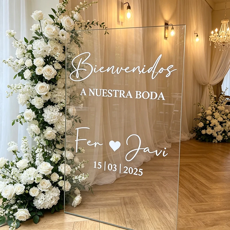 Spanish Wedding Vinyl Decal Bienvenidos Personalized Sticker for Board Mirror Welcome Sign Wall Stickers Wedding Décor