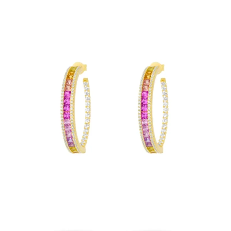 Bellux 925 Silver Synthetic Zircon Earrings Colorful Full Diamond Half Circle Fashionable Sweet Girl Earring hoops