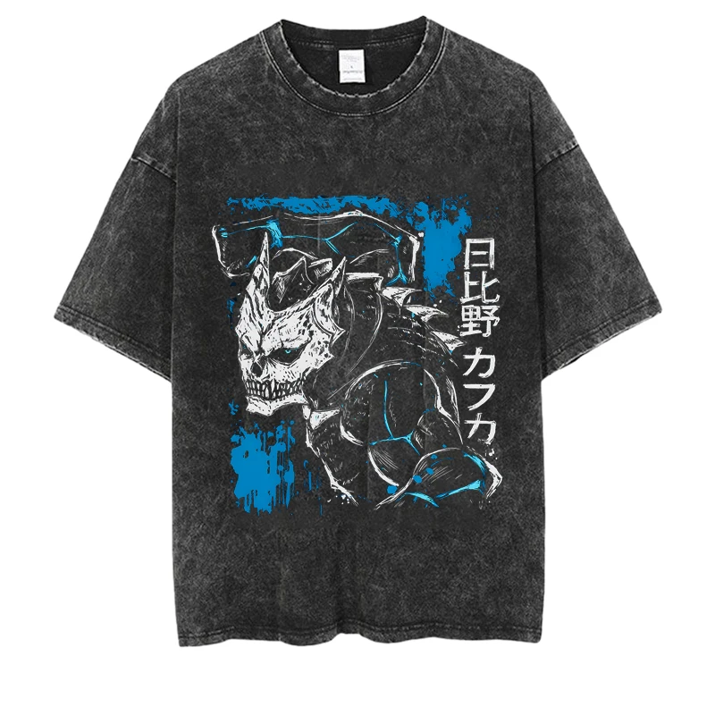 Kaiju No.8 Wash Vintage تي شيرت كلاسيكي للرجال والنساء Kaiju No.8 طباعة الصيف موضة عادية كم قصير