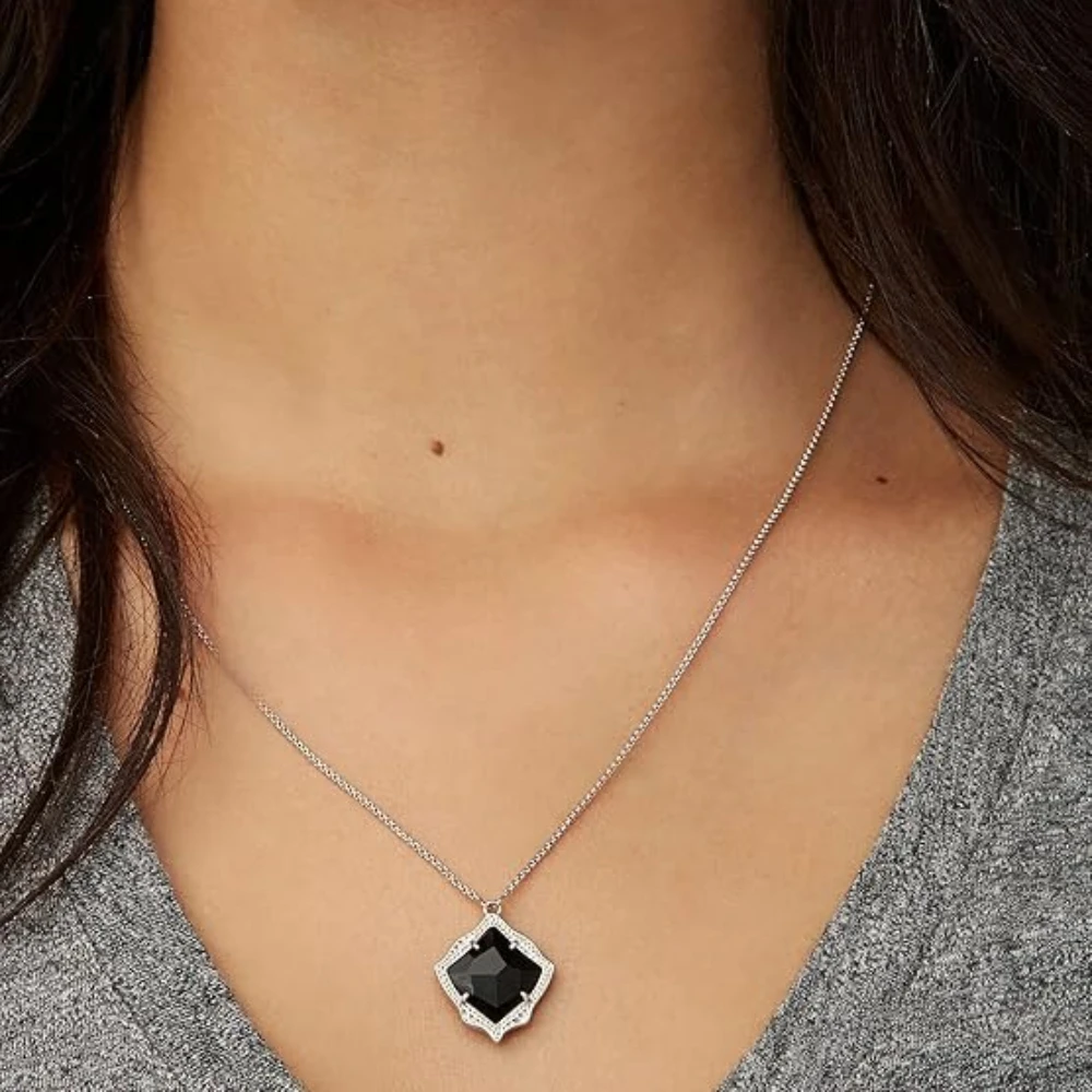 YEEVAA Geometric Black Opaque Glass/White Shell Adjustable Length Pendant Necklace for Women