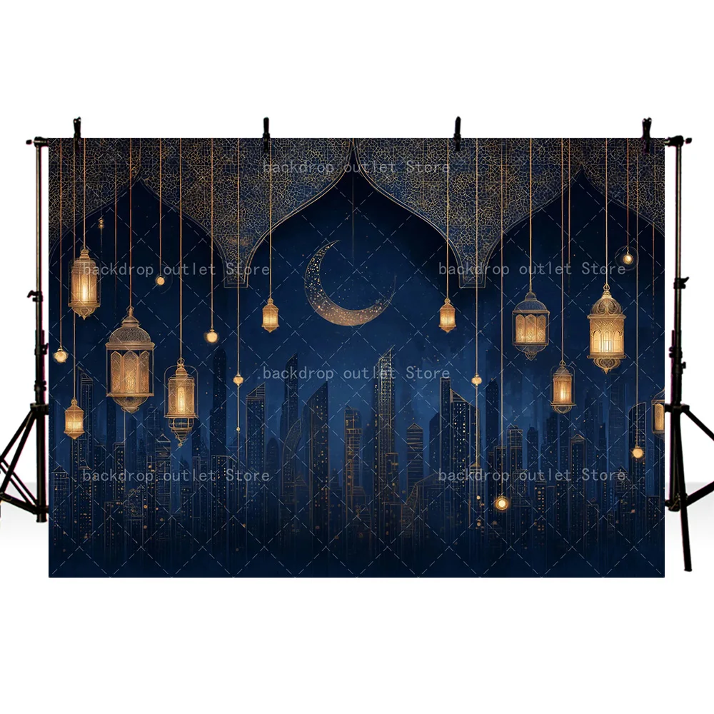 Mehofond Ramadan Mubarak Photography Backdrop Moon Mosque Night Lantern Decor Islamic Muslim Portrait Shooting Background