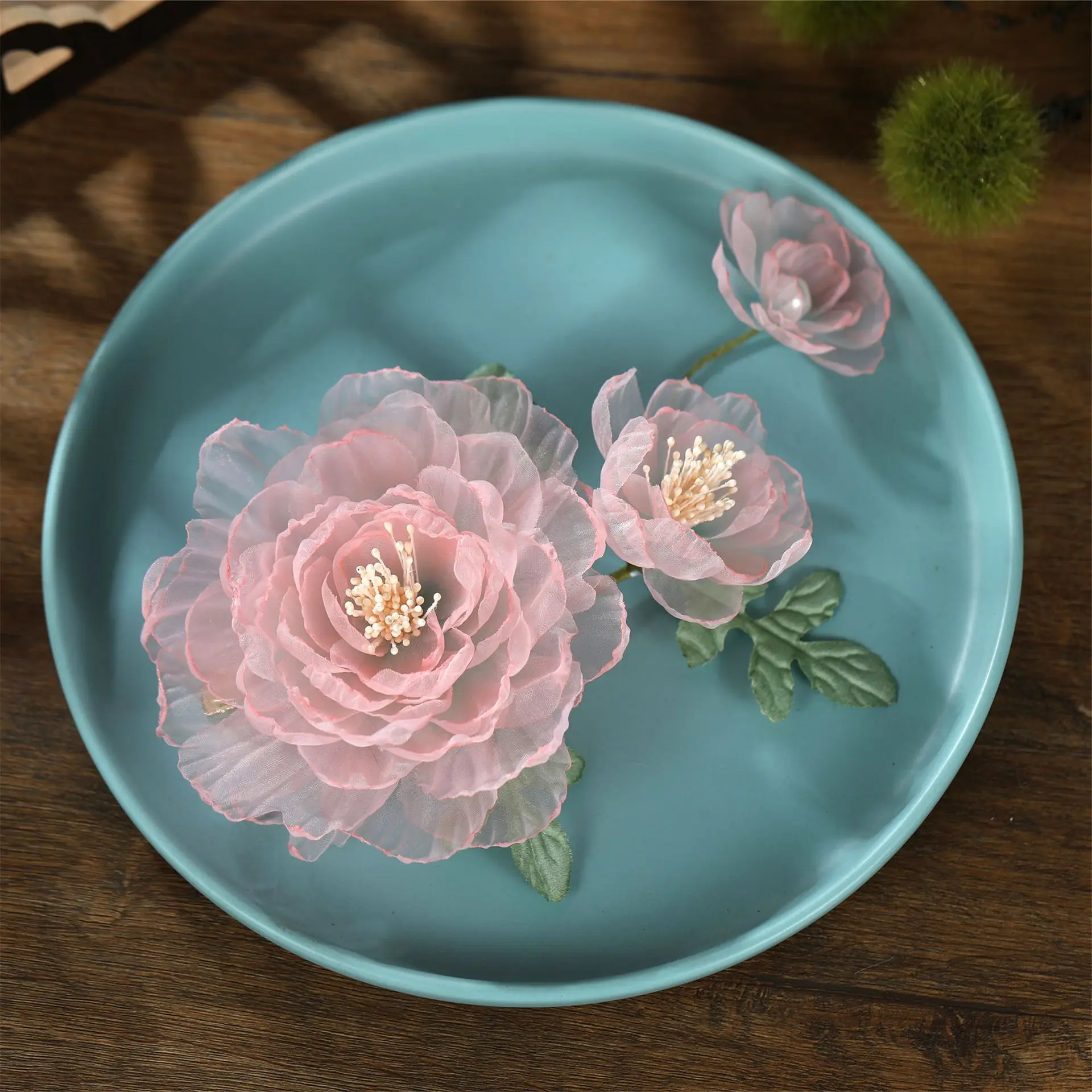 Pink Flower Hairpin Chinese Style Hair Clip Fairy Perm Floral Tiaras Vintage Hanfu Hair Accessories Retro Bridal Head Jewelry