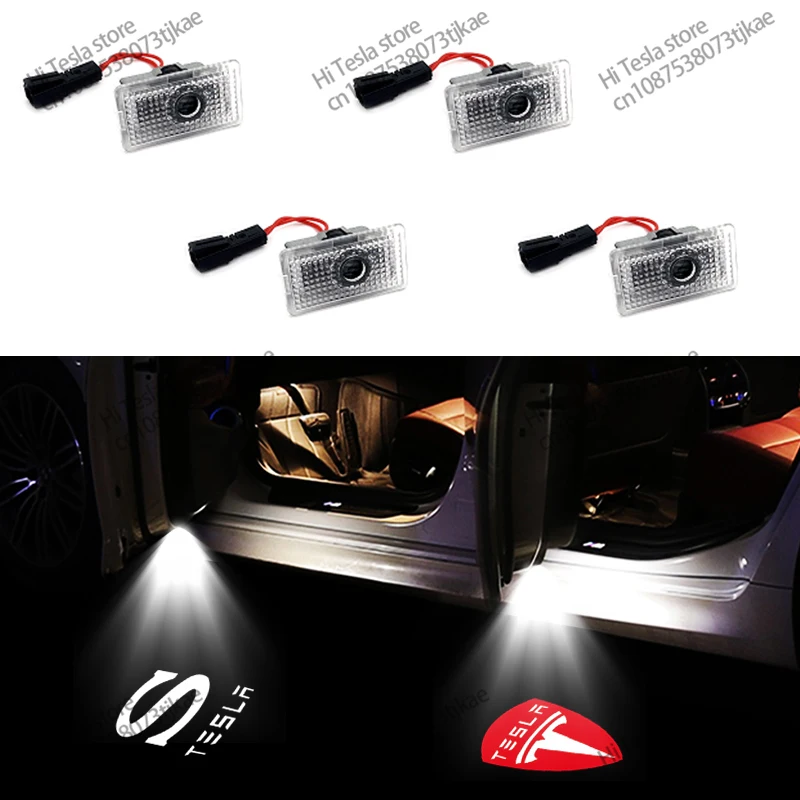 2pcs/4pcs for Tesla Model Y 3 S X Door LED Logo Projector Puddle Light Super Bright Welcome Light Laser Shadow Light Accessories