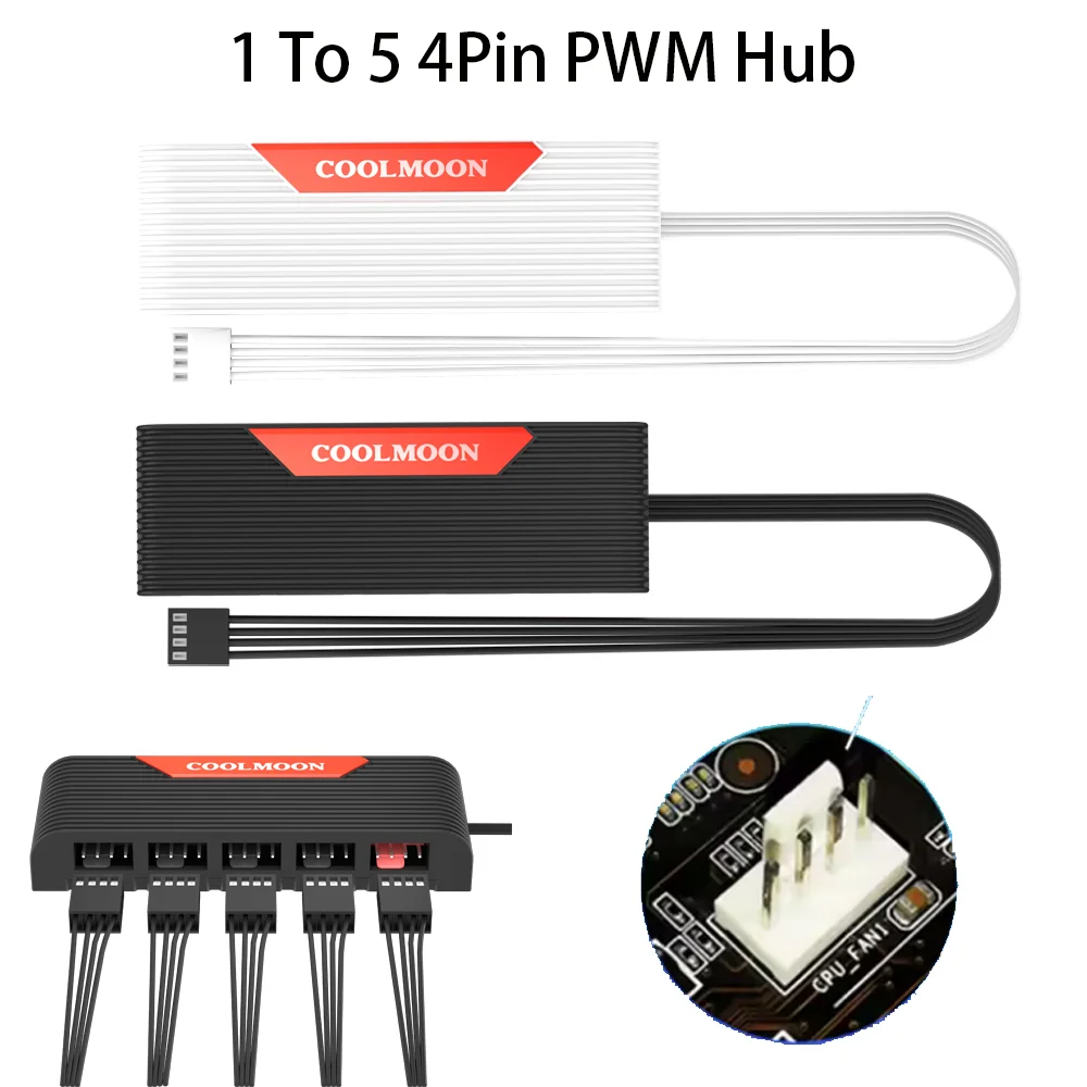 

COOLMOON DC12V 4Pin PWM 1TO5 Контроллер ШИМ-концентратор контроля температуры и кабель Мини-концентратор для вентилятора ПК Охлаждающий вентилятор Световая полоса