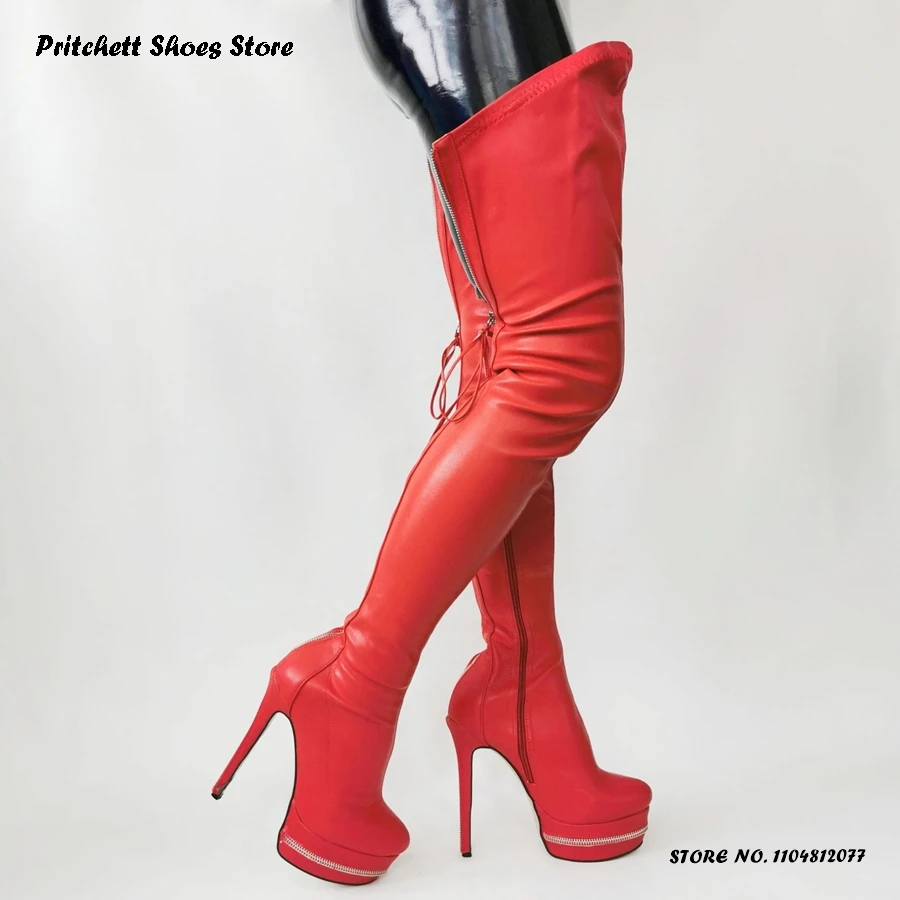 

Женские сапоги до бедра на платформе с молнией, пикантная весенне-осенняя обувь для банкетных клубов, сапоги выше колена на тонком каблуке с круглым носком, большие размеры