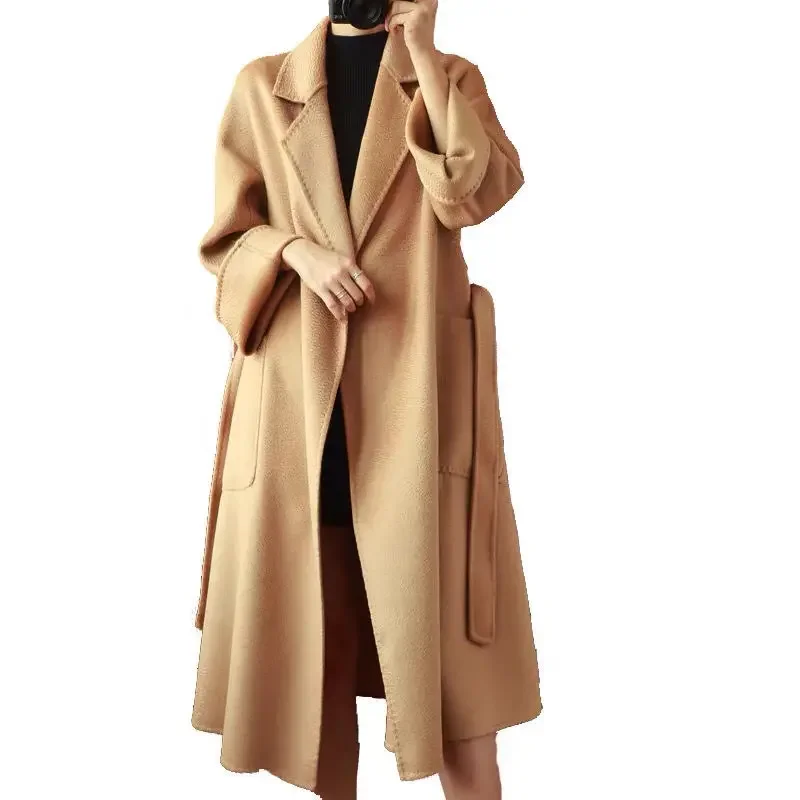 2026 المرأة طويلة الراقية رداء حمام من الصوف تموج الماء الصوف معطف الخريف ضوء فاخر نسخة كبيرة معطف من قماش الكشمير على الوجهين